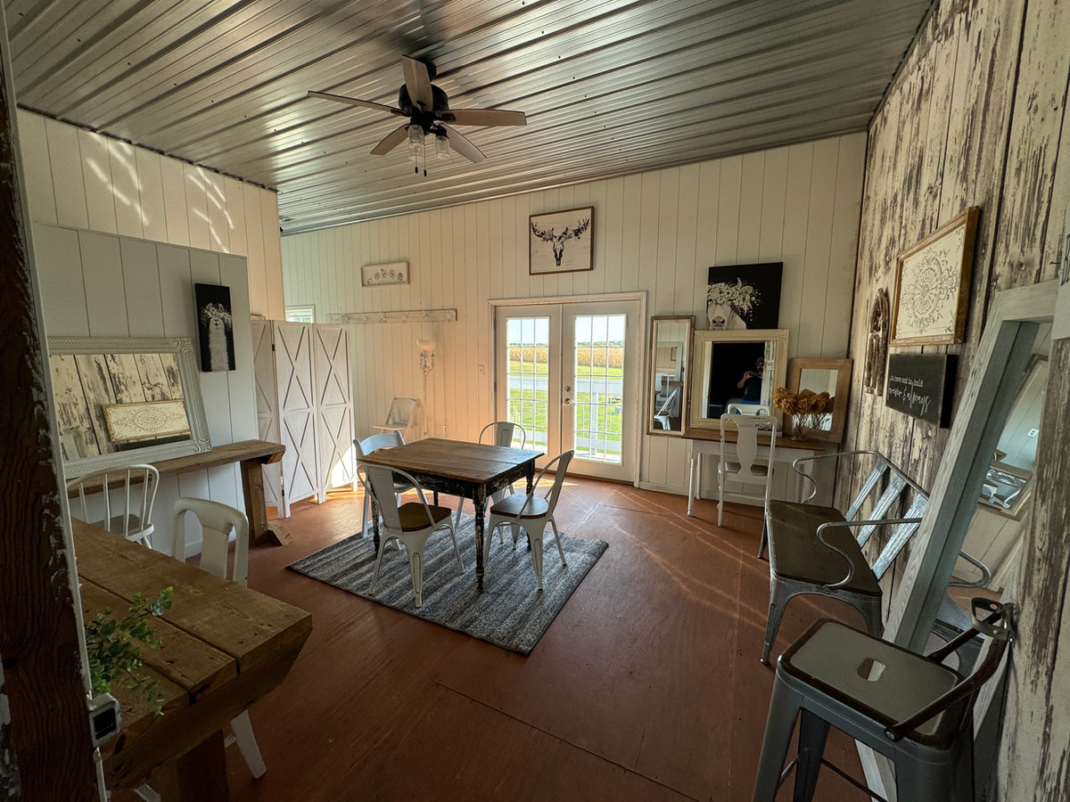 Bridal dressing room with air conditioning at the rustic Wisconsin wedding barn